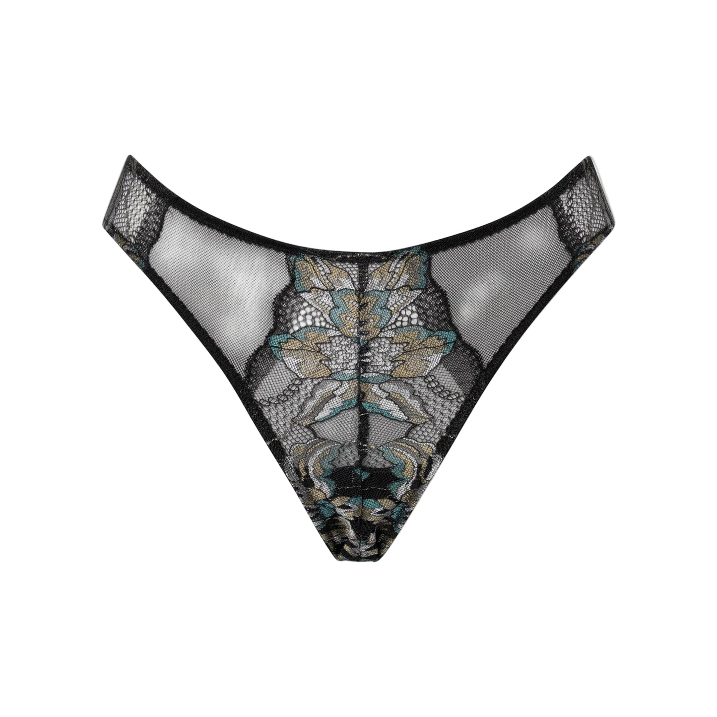 Black bottom with floral embroidery on a white background