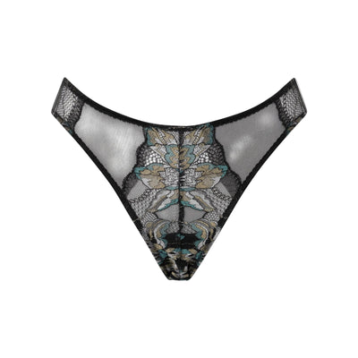 Black bottom with floral embroidery on a white background