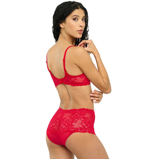 woman wearing red outfit on white background