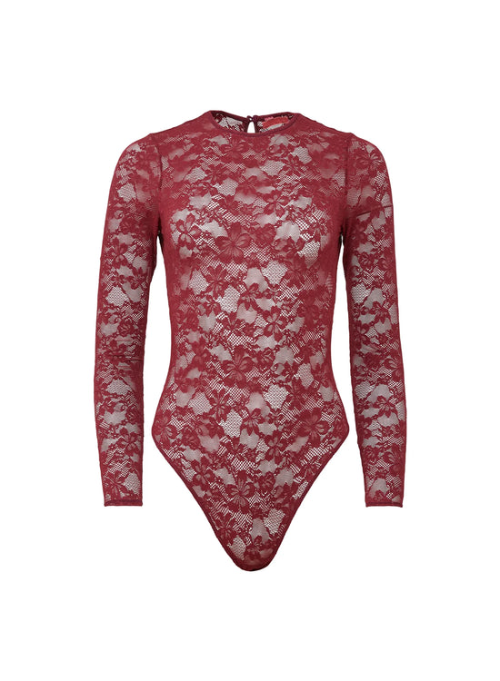 Fleur Du Mal Le Stretch Lace Long Sleeve Bodysuit